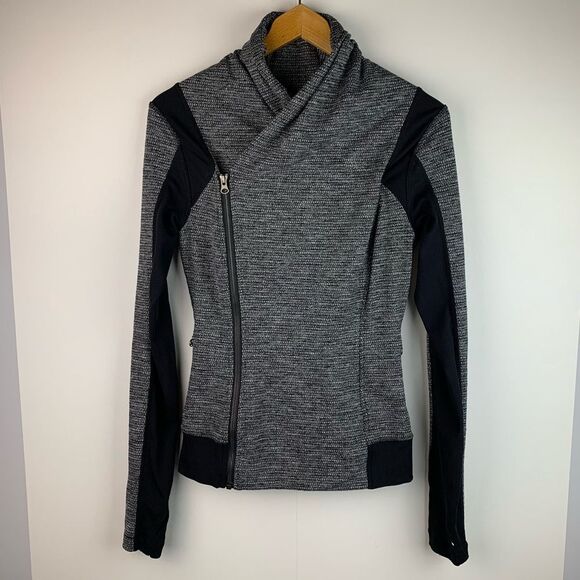 Lululemon women’s black and gray Bhakti Yoga Jacket long sleeves full zip Sz 6 - Picture 1 of 10